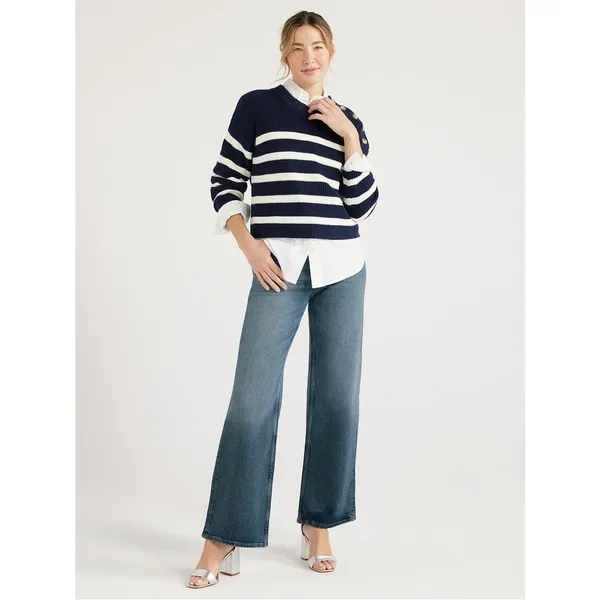 Free Assembly Women's and Women's Plus Wide Leg Jeans with Patch Pockets Size 8 - Image 3