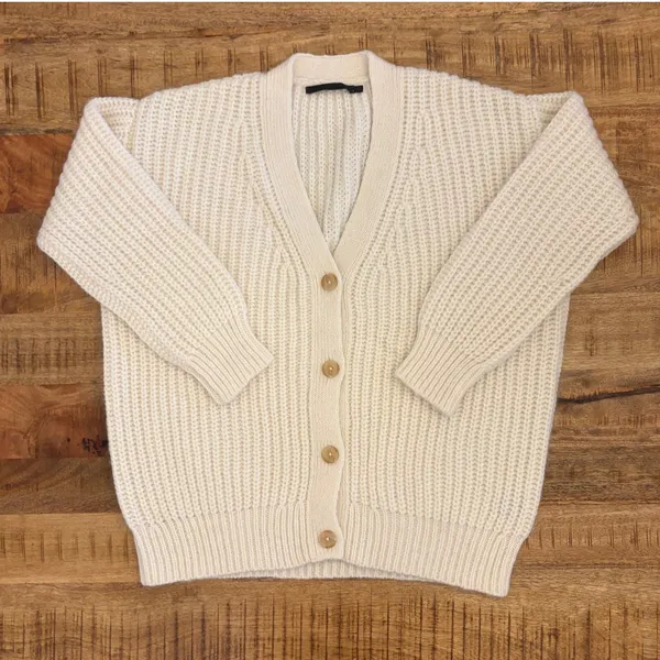 Jenni Kayne Alpaca Cocoon Cardigan XS Chunky Knit Wool Blend Oversized Cream - Image 3