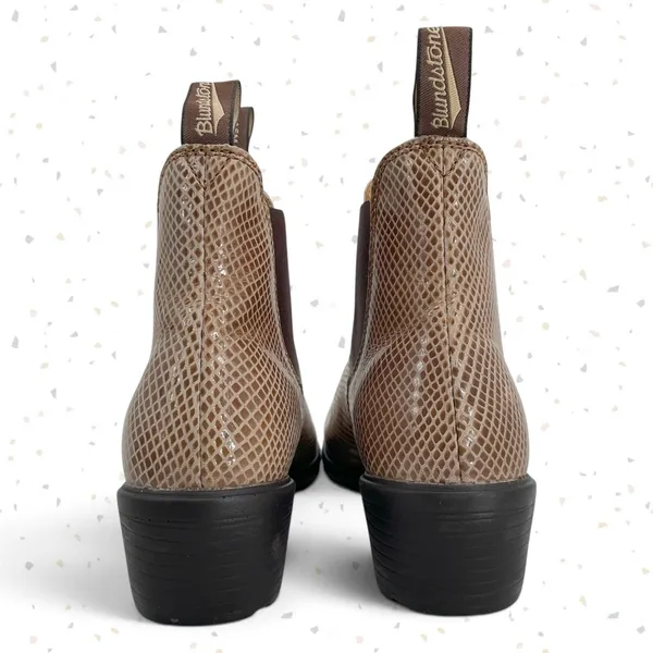 Blundstone Tan Heeled Boots Shell Lizard Print Snakeskin Neutral Booties Size 9 - Image 8