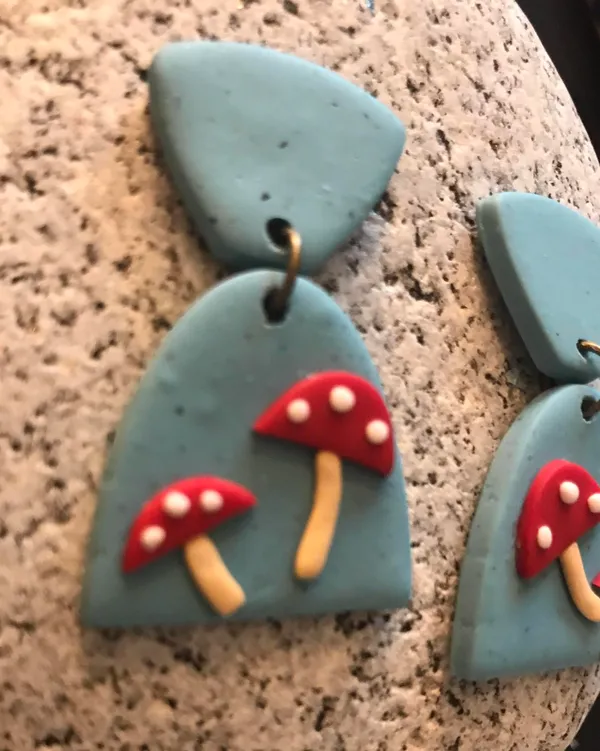 Handmade Polymer Clay Mushroom Earrings - Image 3