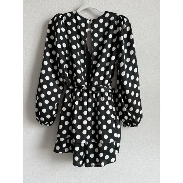 Lulus Women’s Polka Dots Satin Ruffled Romper‎ Elegant Glam Cocktail Size Small - Image 12