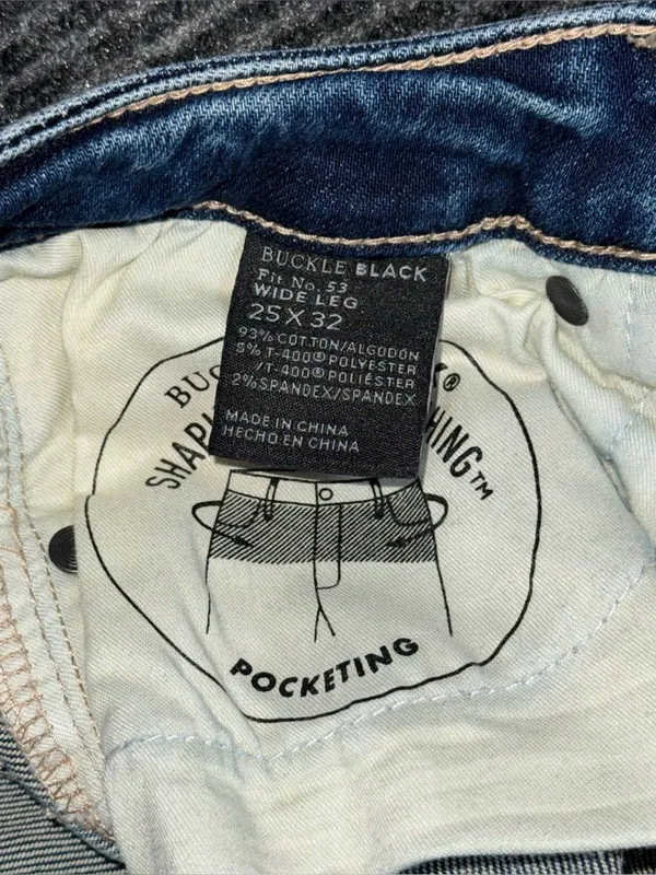 Buckle Black Fit 53 Wide Leg Stretch Jean 25x32 Mid Rise Distressed BBW1591R EUC - Image 9