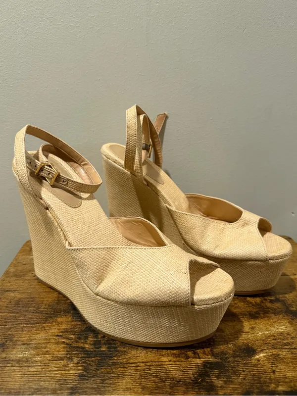 🌸SCHUTZ🌸Neith Straw Wedge Sandal Beige Size: 10B - Image 2