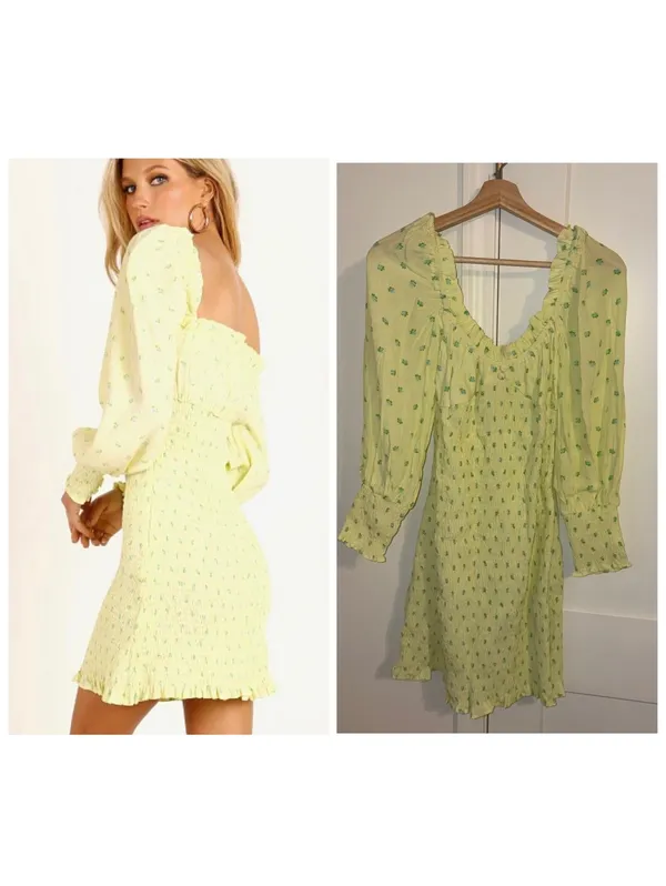 Faithfull The Brand NWT $189 Size M Gombardy Mini Dress Bisset Floral Yellow - Image 2