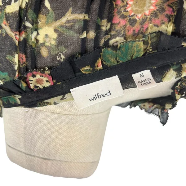 Aritzia Wilfred Long Sleeve Floral Print Chiffon‎ Blouse Black Green Size Medium - Image 13