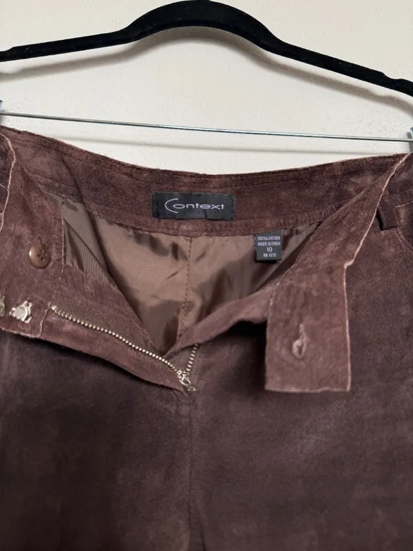Brown suede 100% Leather Flare leg Pants - Image 3
