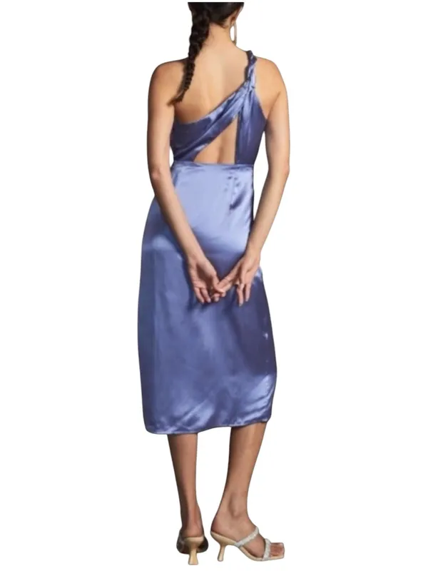 NWT Anthropologie Silk One Shoulder Purple Satin Side Slit Midi Dress 8 - Image 2