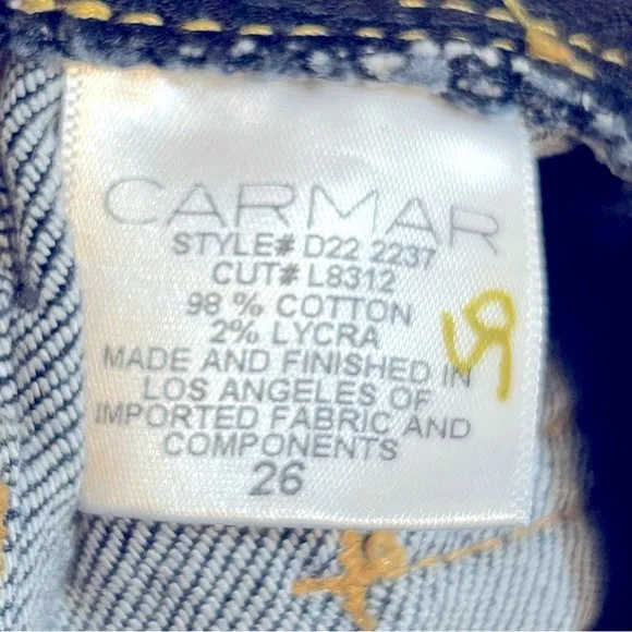 Carmar Flare Jordan Stretch Mid Rise Dark Wash Button Fly‎ Jeans Size 26 NWT - Image 9