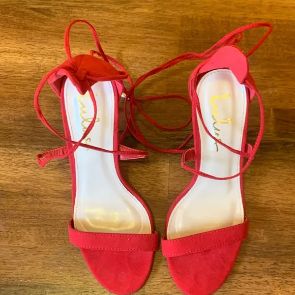 Lulus All the Applause Red Suede Lace-up heels. Women’s size 8 ankle ties formal - Image 5