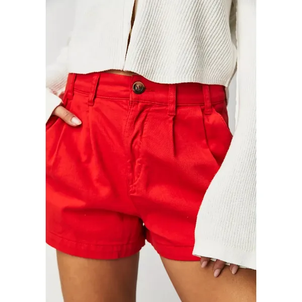 Free People Billie Chino Shorts Size 10 Red Relaxed Fit High Rise Pleated Preppy - Image 2