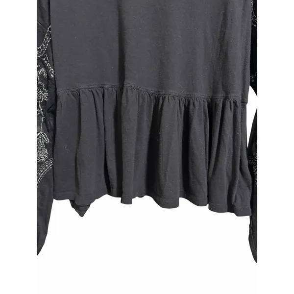 Free People‎ Penny Embroidered Peplum Top Black Women's Size XS - Image 5