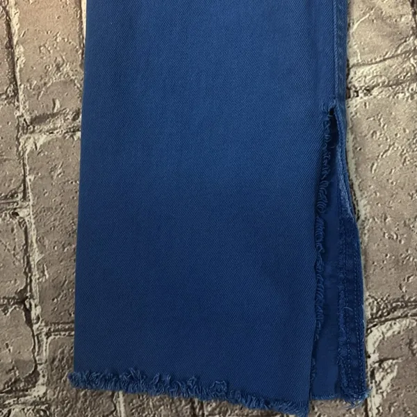 ZARA Straight Leg Jeans 2 High Rise Hem Slit Frayed Cobalt Blue Denim Casual - Image 9