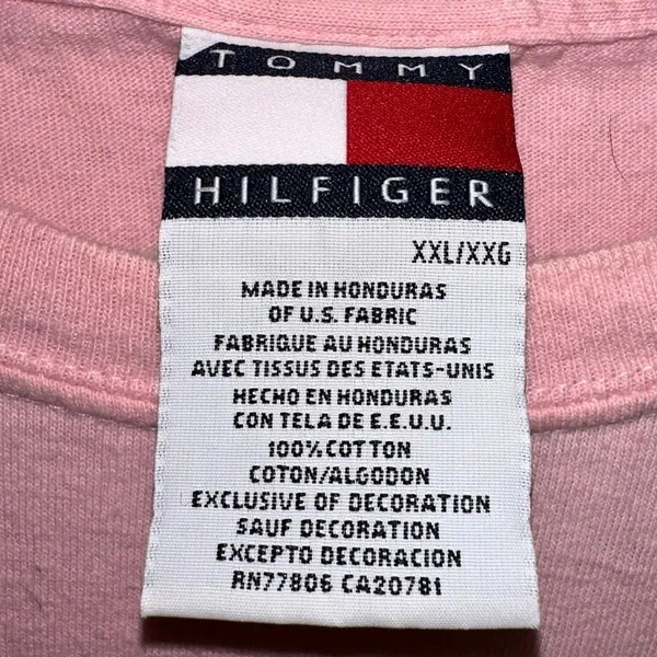 Vintage Tommy Hilfiger Pink Logo T-Shirt XXL‎ 100% Cotton Oversized Y2K Tee - Image 3