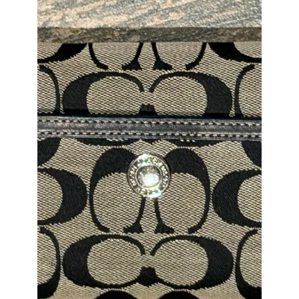 Vintage Coach Signature C Jacquard Trifold Wallet Black Leather Long Checkbook - Image 3