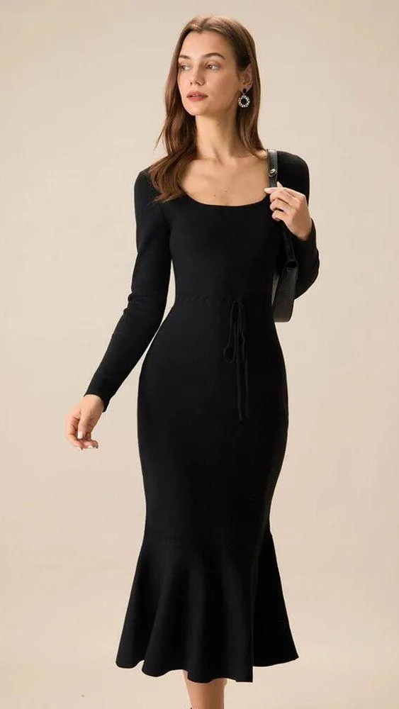 RIHOAS Women's Black Square Neck Mermaid Sweater Maxi Dress S 75 - Image 3