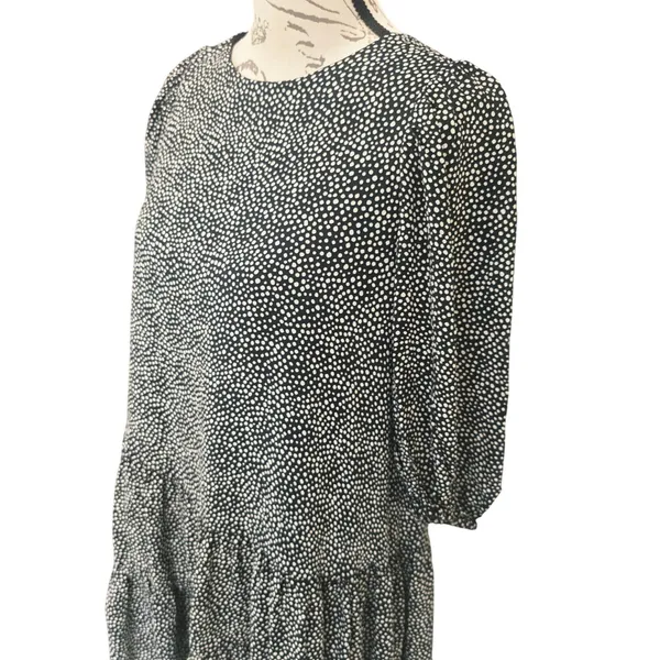 Zara Black White‎ Polka Dot Tiered Ruffle Mini Dress Puff Sleeve Size S - Image 5