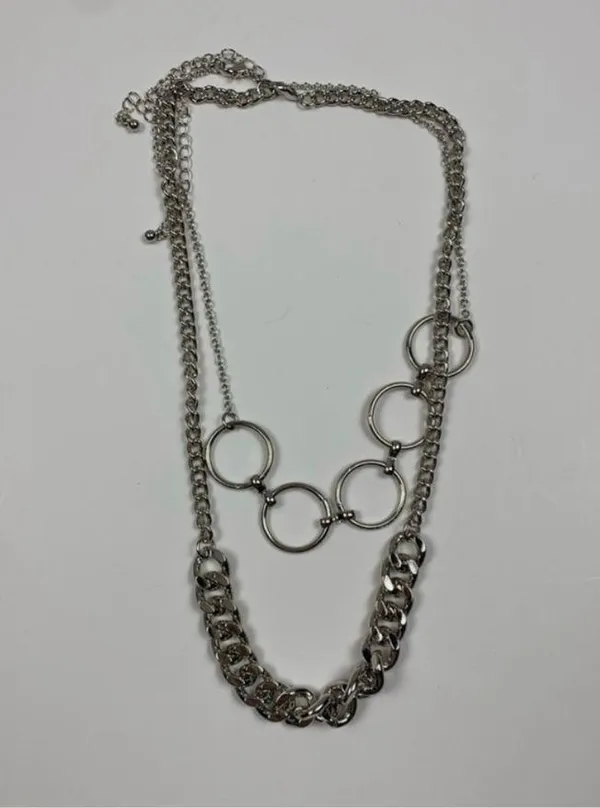 Hot Topic Silver Costume Chain & O-Loop Layered 2 Piece Necklace Set NWT New - Image 3
