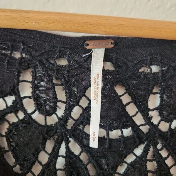 Free People 'Doin' It Right' Button Front Blouse Black Boho Flowy Lace $128 Sz S - Image 5