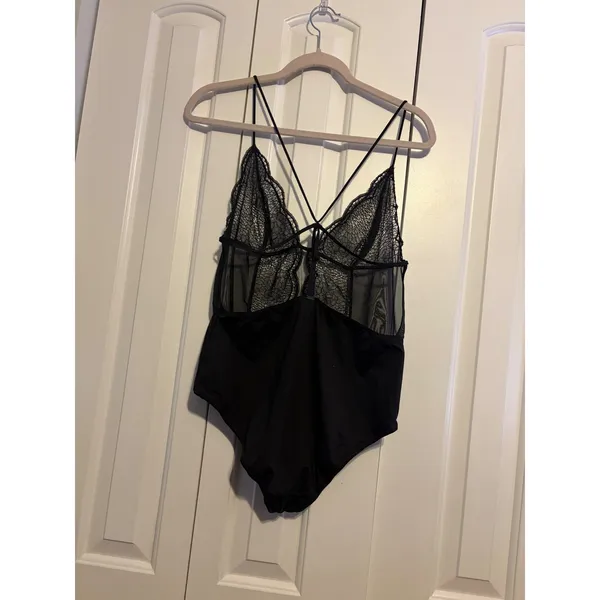 Calvin Klein Black Lace Mesh Strappy Teddy Bodysuit L XL - Image 3