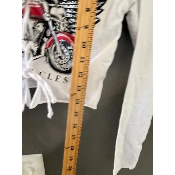 JNK American Speedway Motorcycle Lace Up Crop Top White Long Sleeve S Biker‎ - Image 6