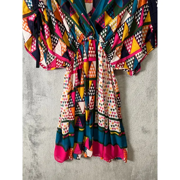 Maeve Anthropologie Boho Geo‎ Print Dress Multicolor V-Neck Flowy Size 2 No Slip - Image 2
