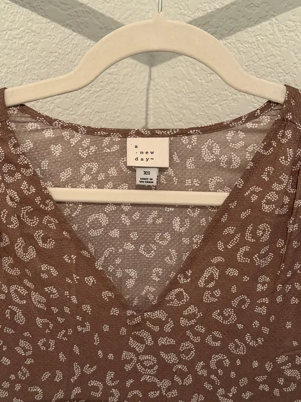 A New Day brown leopard print maxi dress with ruffle sleeves and V-neckline, size XS - Image 2