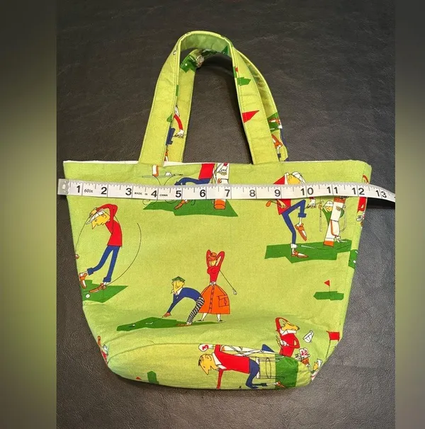 Green Golf Print Tote Bag with Velcro closure and interior pocket - Image 8