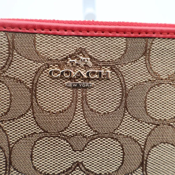Coach Small Wristlet Signature Canvas Khaki Red Leather F58035 Gold Hardware - Image 5