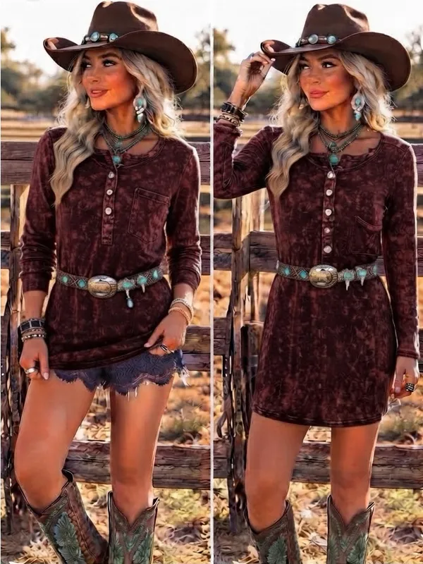 $48 NWOT Rustic POL Acid Wash Henley Tunic – Size Small - Image 2