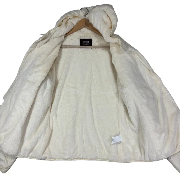 Ci Sono Puffer Jacket Ivory Sherpa Lined Hooded Quilted Winter Coat Minimalist L - Image 7