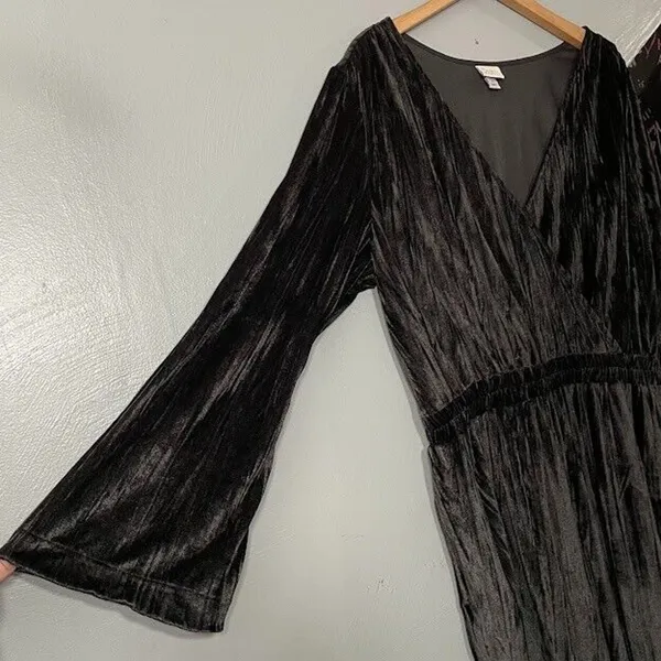 A New Day Crushed Velvet Jumpsuit Size Large Black Elvira Gothic Witchy Whimsigoth Party - Image 2
