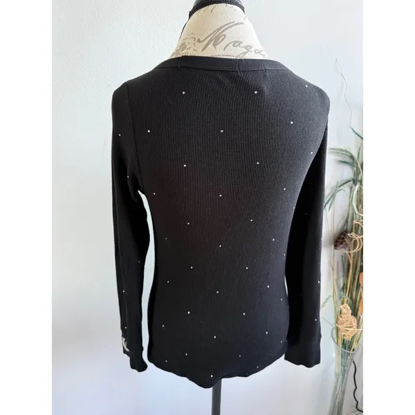 PINK Victoria's Secret Black Ribbed Rhinestone‎ Scoop Neck Thermal Top Large - Image 2