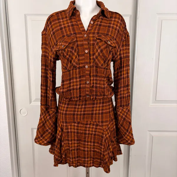Free People Milo plaid long sleeve mini dress - Image 2