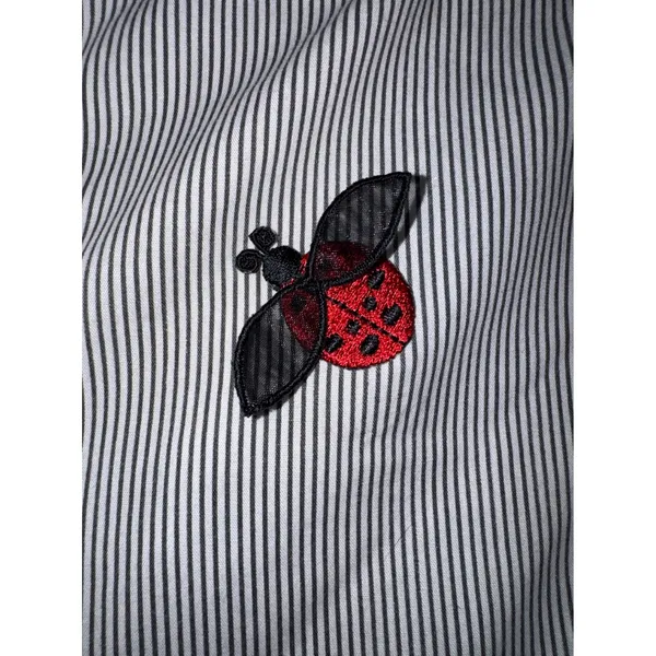 Las Olas Vintage Pinstripe Ladybug Embroidered Short Sleeve Button Down Shirt Lg - Image 6
