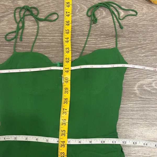 Reformation Kourtney Midi Slip Dress‎ Crepe Emerald Green Tie Straps High Slit - Image 9