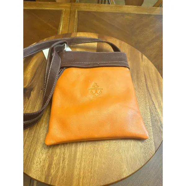 Vera Pelle Florio Bazaar Small Orange/Tan Leather Style Crossbody Bag - Image 8