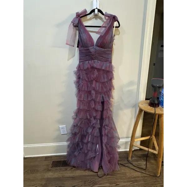 Jovani Gown Tiered Ruffle Mesh Size 4 Train One Of A Kind Romantic Prom Dress - Image 6