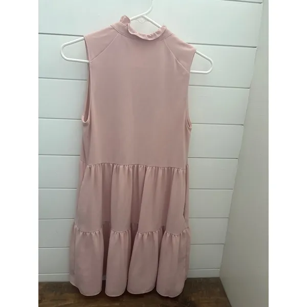 Amanda Uprichard Pink Ruffle V-Neck Tiered Sleeveless Mini Dress XS Blush - Image 2