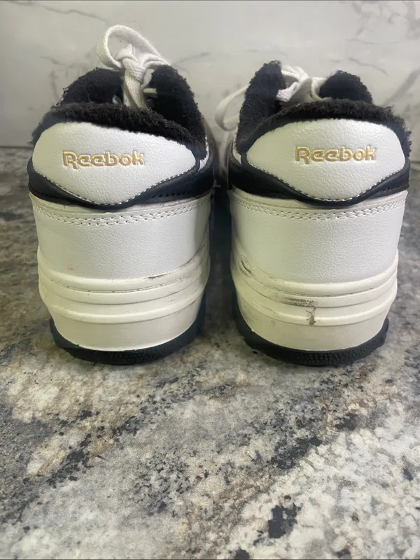 Reebok White and Black Court-Style Leather Sneakers - Image 5