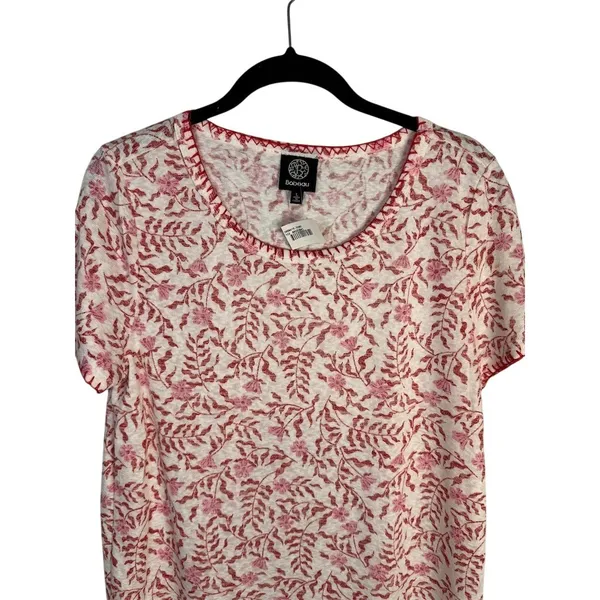Bobeau Womens Floral Print Knit Top Scoop Neck Short Sleeve Ivory Size L - Image 3