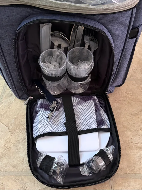 NEW Vogano 2 Person Picnic Backpack Set Insulated Cooler Blanket Travel Bag - Image 7