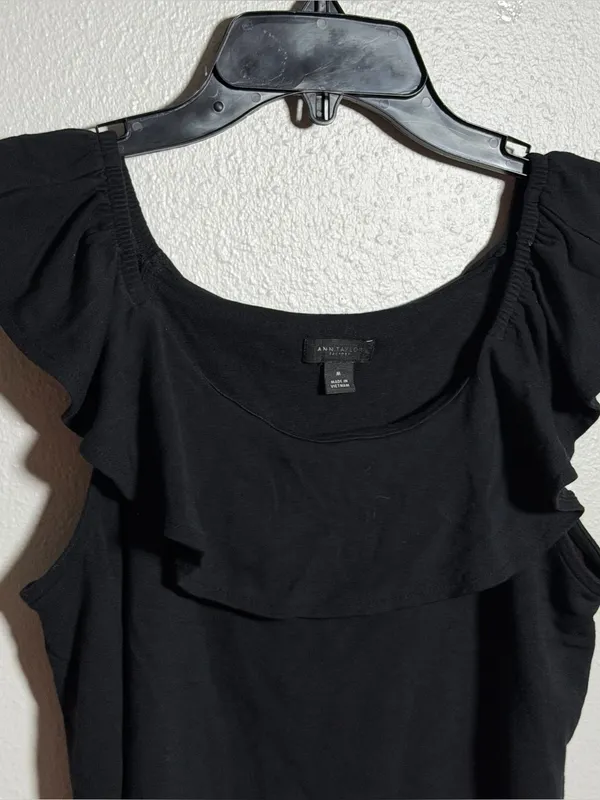 Ann Taylor Factory Women Minimalist Neutral Black Ruffle Sleeve Tank Top size M‎ - Image 5