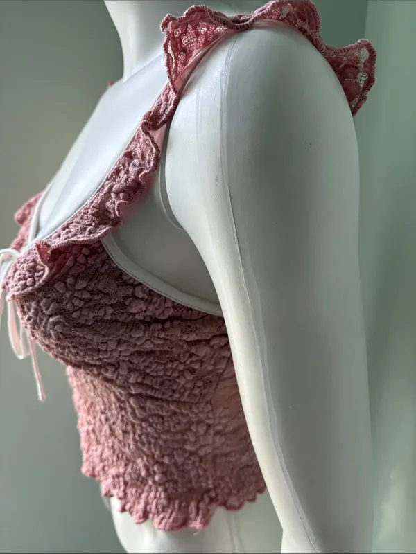 Edikted Pink Lace Tank Top Medium - Image 7