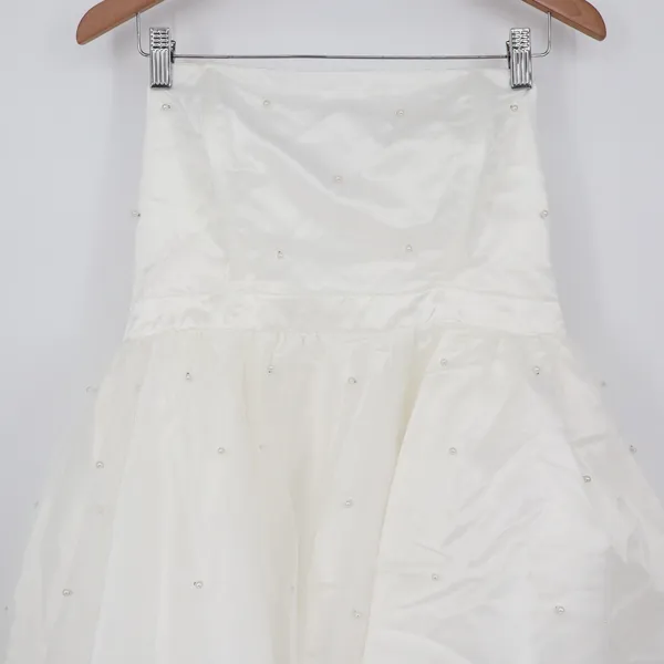 Showpo Cailene Ivory Strapless Pearl Mini Dress with Bow Train Size 12 - Image 3