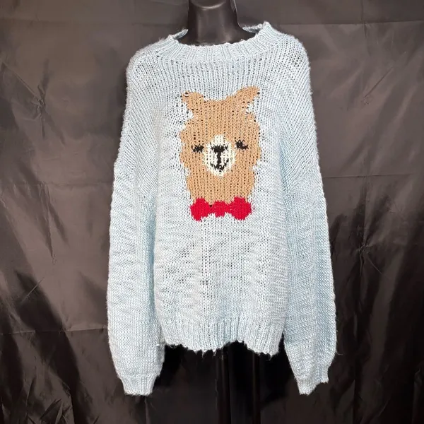 Make + Model Light Blue Sweater with Alpaca Design L over side Size L - Image 2
