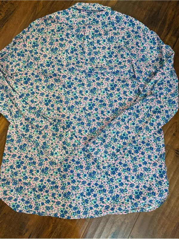 Ralph Lauren ditsy floral Pink Blue button-down shirt Size Large 100% Cotton - Image 4