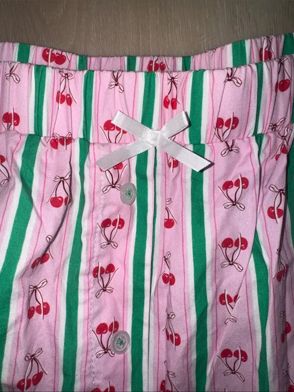 Peach Love California Pink Cherry Stripe Sleep Shorts - Image 2
