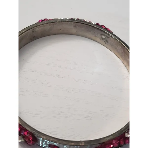 Vintage Bracelet / Bangle Pink & Silver Tone with Clear Gems - Image 6