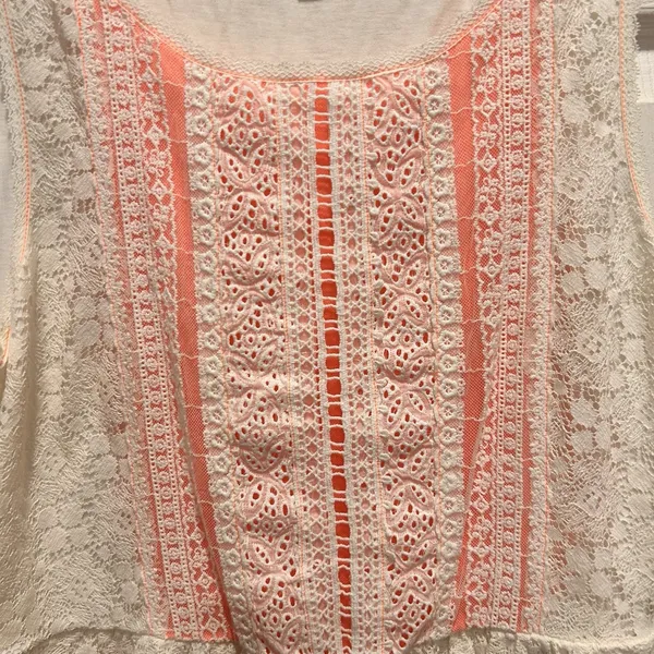 Anthro‎ One September Embroidered Lace Tank Top Womens Large Boho Floral Shirt - Image 2