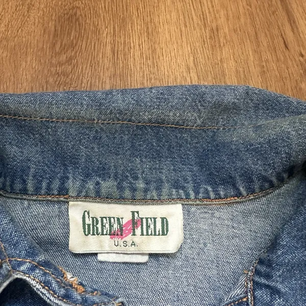 Vintage Green Field Western Decorative‎ Denim Shirt - Image 8